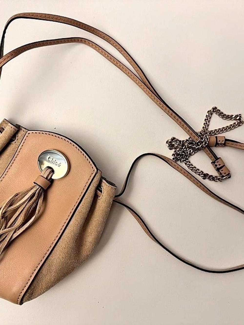 Chloé Leather Suede Tassel Crossbody in Brown